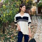 V-neck Two-tone Oversized Knit Top
