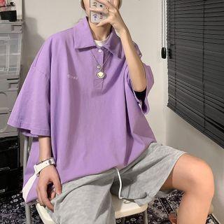 Mock Two-piece Polo-neck Oversized Tee