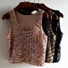 Sequined Cropped Tank Top