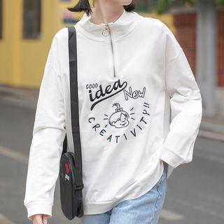 Printed Half Zip Sweatshirt White - One Size