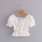 Short-sleeve Flower Embroidered Blouse
