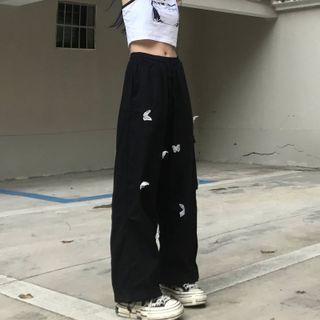 Butterfly Elastic Waist Straight Leg Pants