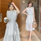 Sleeveless Dotted Layered Midi A-line Dress