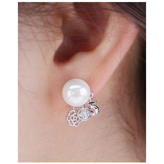 Faux-pearl Charm-dangled Stud Earrings