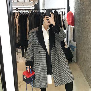 Plaid Double-breasted Mock Two-piece Coat