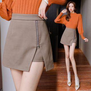 Asymmetrical Zip-up Mini A-line Skirt
