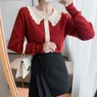 Two Tone Buttoned Knit Blouse