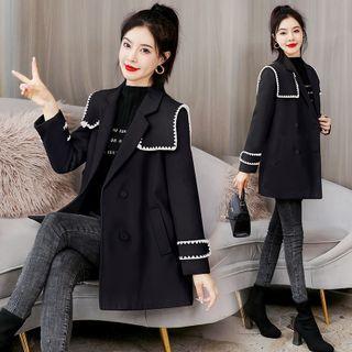 Double-breasted Embroidered Trim Blazer
