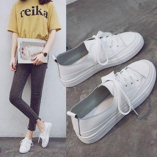 Plain Stitched Lace-up Sneakers
