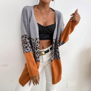 Leopard Print Color Block Cardigan