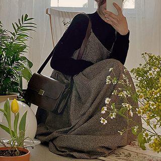 Button-up Plaid Pinafore Dress