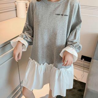 Long-sleeve Frill Trim Paneled Dress