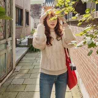 Puff-sleeve Pointelle-knit Sweater