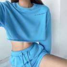 Set: Loose-fit Printed Crop Top + Drawcord Sweatshorts