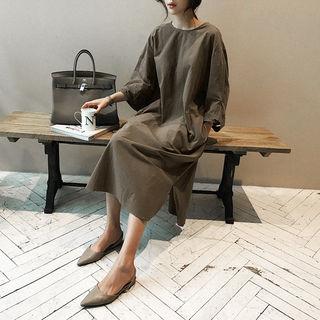 Tab-cuff Boxy Maxi Dress Beige - One Size