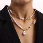 Faux Pearl Pendant Layered Alloy Choker 1 Pc - Gold - One Size
