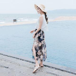 Set: Crew-neck Tank Top + Printed Midi Skirt