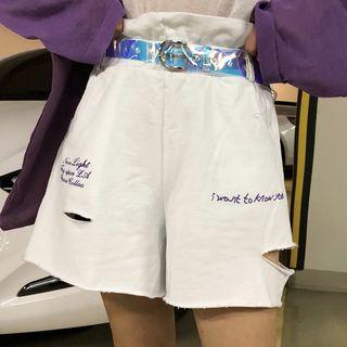 Lettering Ripped Wide-leg Shorts With Belt