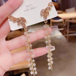 Rhinestone Leaf Drop Earring E0254 - 1 Pair - Gold - One Size