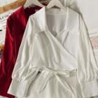 Ribbon-back Wrapped Crop Shirt