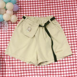 Bear Print Belted Shorts Khaki - One Size