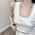 Sleeveless Lace Printed Cropped Top As Show In Figure - One Size