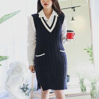 V-neck Cable-knit Vest Dress