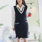 V-neck Cable-knit Vest Dress