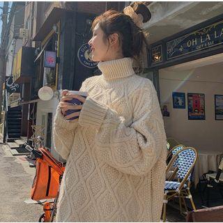 Loose-fit Turtleneck Cable-knit Sweater