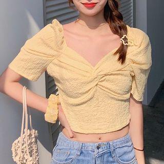 Twisted Short-sleeve Crinkle Blouse