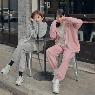 Set: Loose-fit Zip-up Hoodie + Jogger Pants