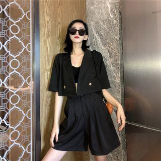 Double-button Cropped Blazer / High-waist Wide-leg Shorts