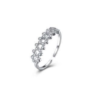 925 Sterling Silver Elegant Fashion Cubic Zircon Adjustable Opening Ring Silver - One Size