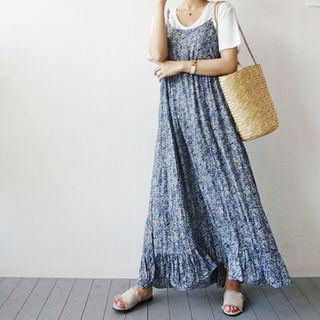 Floral Patterned Sleeveless Tiered Maxi Dress