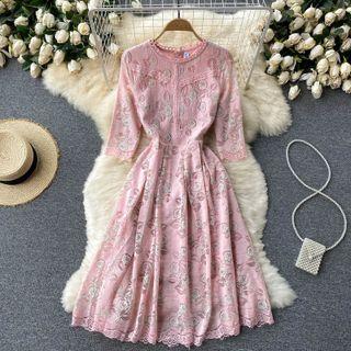 Round-neck Cutout Lace Dress