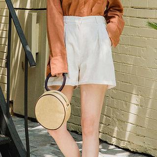 Hoop-handle Straw Tambourine Hand Bag