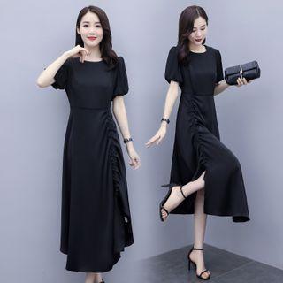 Short-sleeve Drawcord A-line Midi Dress