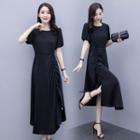 Short-sleeve Drawcord A-line Midi Dress