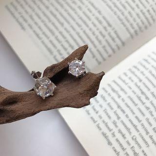 925 Sterling Silver Rhinestone Earring E270 - Silver - One Size