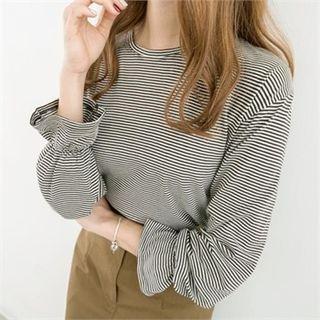 Ruffle-cuff Stripe T-shirt