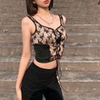 Butterfly Print Lace-up Crop Tank Top