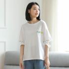 Cutout Embroidered Elbow-sleeve T-shirt