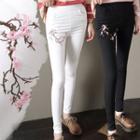 Slim-fit Plum Blossom Embroidered Jeans