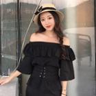 Lace-up Frilled Off-shoulder Top
