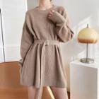 Long-sleeve Round-neck Plain Knit Dress