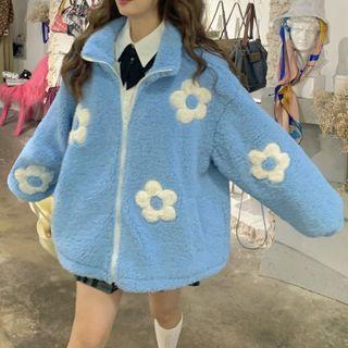 Faux Fur Flower Print Jacket