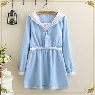 Striped Sailor Collar Long Sleeve Dress