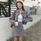 Set Of 2: Plaid Bolero Jacket + Plaid A-line Skirt As Shown In Figure - One Size