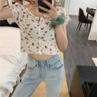 Floral Print Short-sleeve Cropped Top