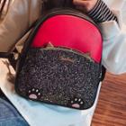 Sequined Panel Faux Leather Backpack